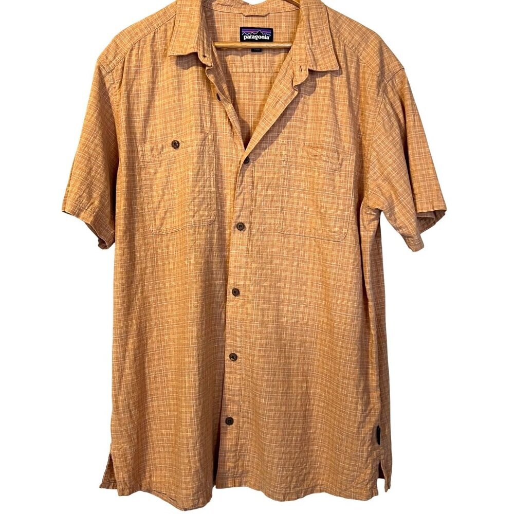 Patagonia Mens Orange Plaid Short‎ Sleeve Button Up Shirt XL Gorpcore Outdoor